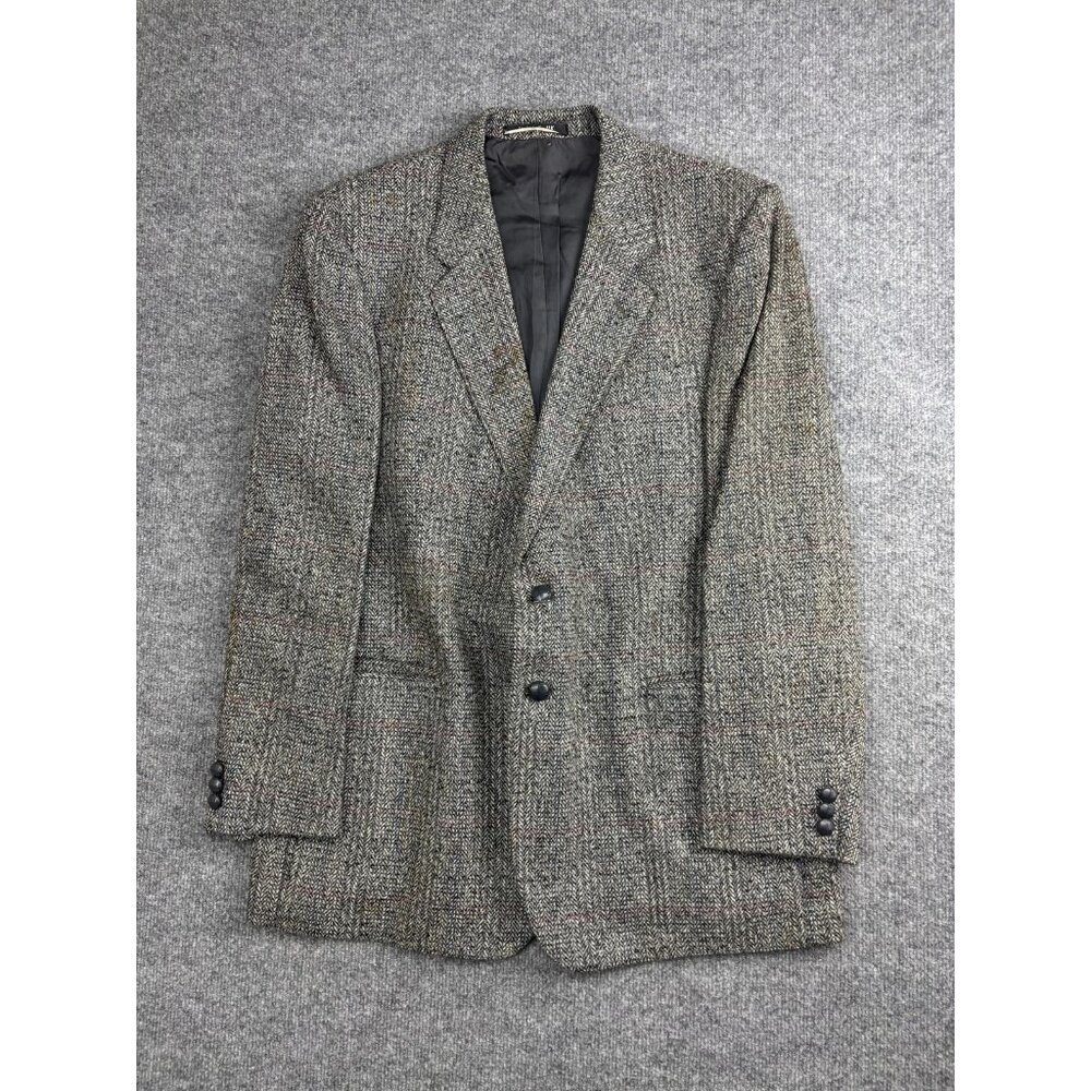 Vintage St Michael Blazer Mens Medium Gray Herringbone Tweed Wool‎ Made UK 80s